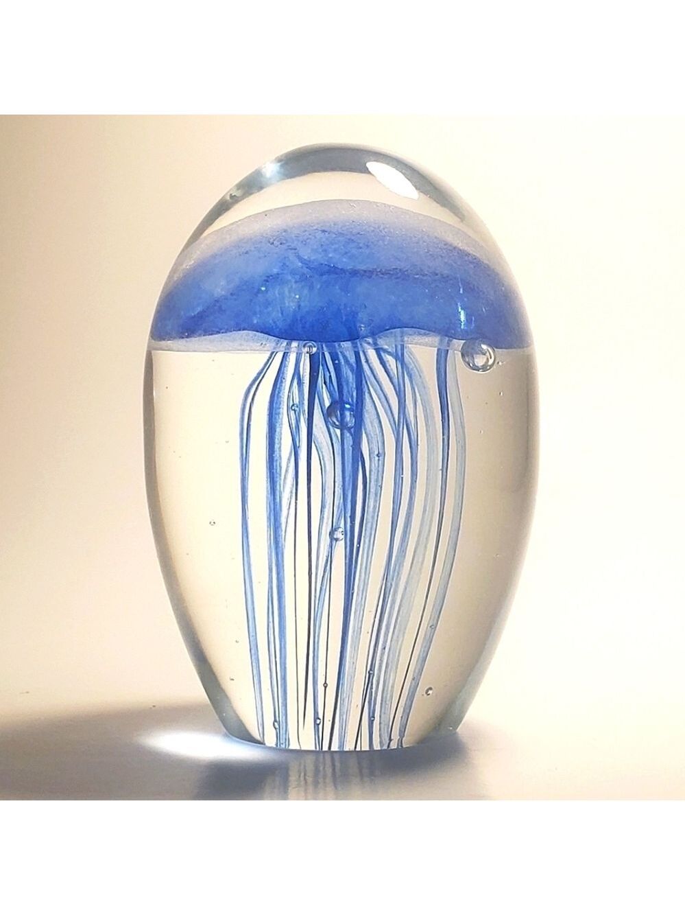 DYNASTY GALLERY Blue Jellyfish Glass Paperweight Handmade & Hand-blown Glass EUC